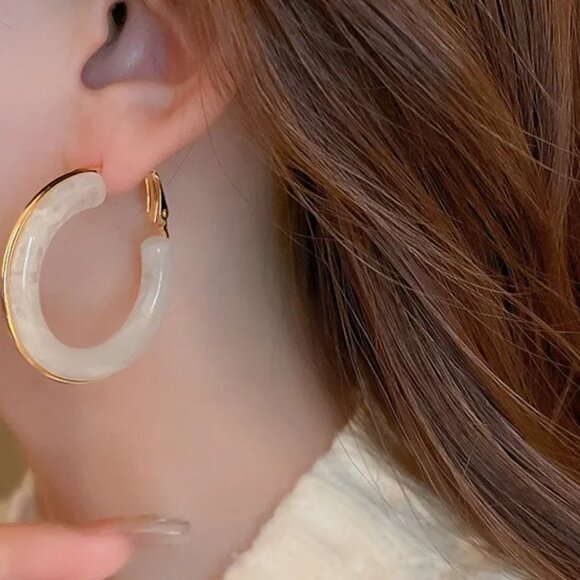 White Big Hoop Earrings - Picture 2 of 2